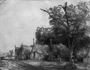 Landscape with Three Cottages, 1650 by Rembrandt van Rijn